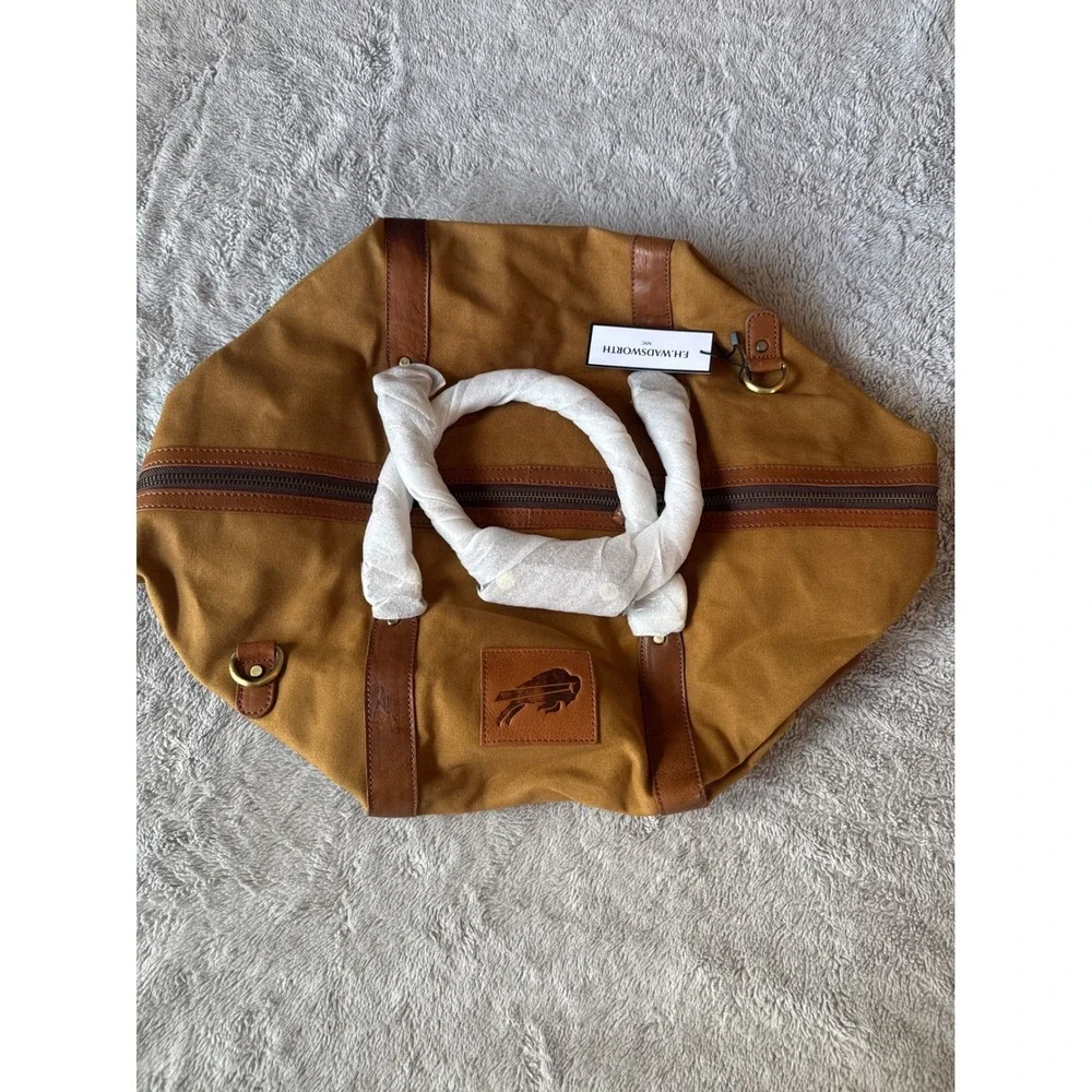 FH Wadsworth NYC Buffalo Bills Canvas Leather Duffel Bag Brown Travel Weekender